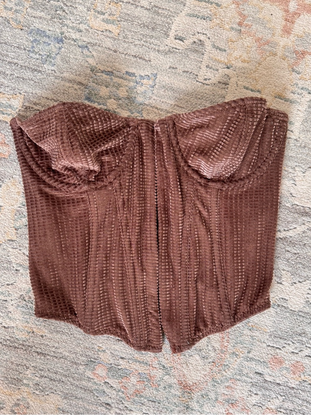 Out From Under Urban Outfitters Brown Textured Lace-Up Corset Bustier Top S